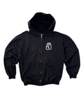 Vorderseite eines schwarzen Die Ärzte Vintage Zip-Hoodies zum Album „13“ (1998) mit kleinem weiß-blauem „ä“-Logo auf der Brust.