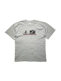 Originales Vintage Boysetsfire T-Shirt von 2000 zum Album „After the Eulogy“. Graumeliertes Hardcore-Bandshirt in der vorderen Gesamtansicht mit ikonischem Cover-Grafikprint und weinrotem Bandlogo.