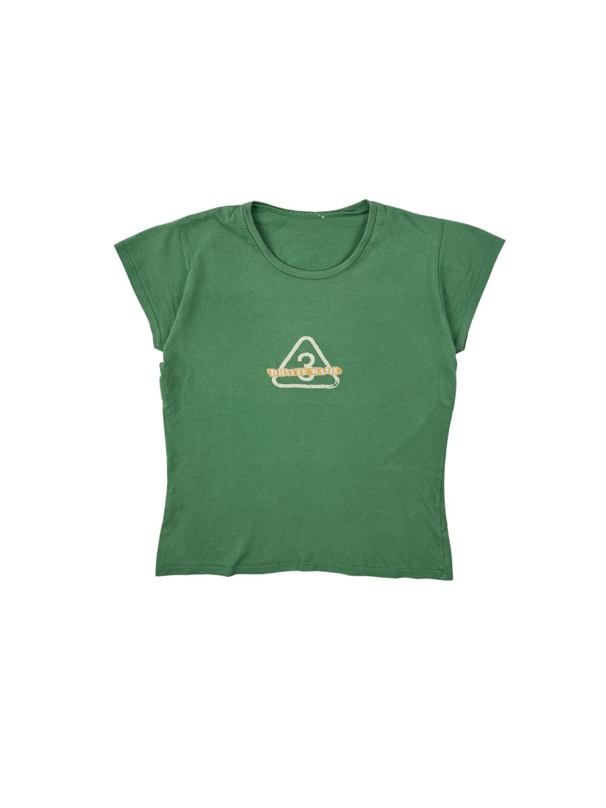 Grünes Vintage Baby-Tee der Deutschpunk-Band Dritte Wahl aus den 2000er Jahren, Frontansicht mit kleinem Logo-Print mittig auf der Brust.