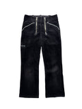 Vintage deutsche Zimmermanns-Zunfthose aus schwarzem Trennker-Cordstoff aus den 1980er Jahren in der Gesamtansicht mit doppelten Reißverschlüssen und Leder-Paspelierung an den Taschen.