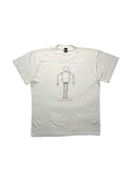 Originales weißes Vintage Kraftwerk T-Shirt zum Album „The Mix“ aus dem Jahr 1991 in der vorderen Gesamtansicht. Minimalistisches Elektropop-Bandshirt mit Roboter-Roboter-Grafik.