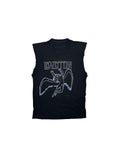 Vorderseite eines schwarzen Led Zeppelin Vintage Tank Tops mit dem ikonischen weißen Icarus-Logo (Swan Song) und blauem Schatteneffekt, datiert auf 1984.