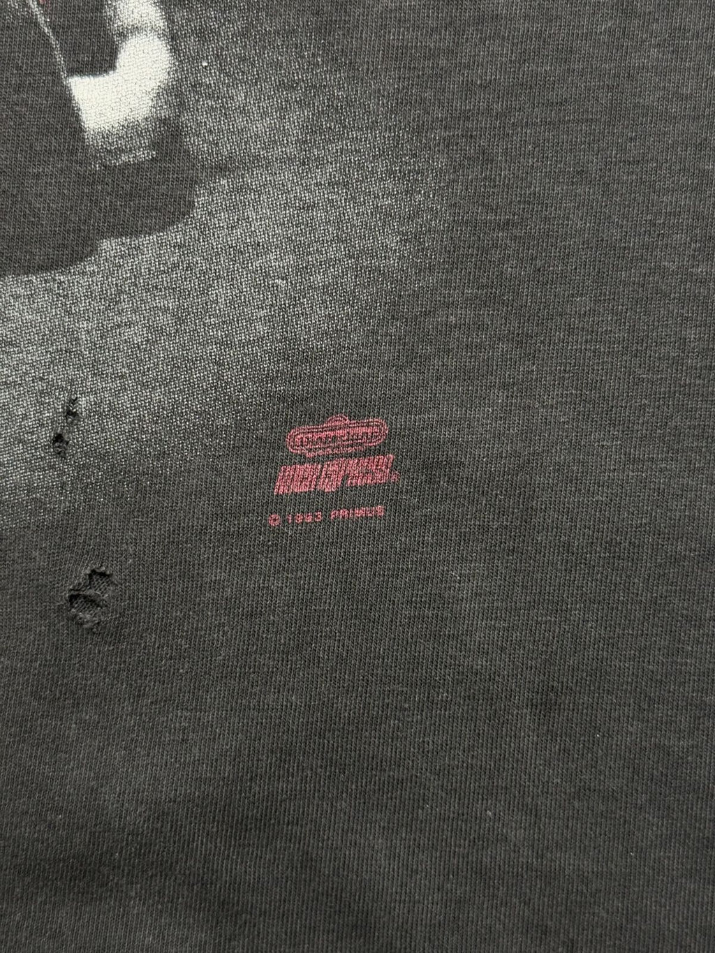 Makroaufnahme des roten Lizenzaufdrucks unten rechts im Frontprint: „© 1993 PRIMUS“ neben dem Marken-Logo.