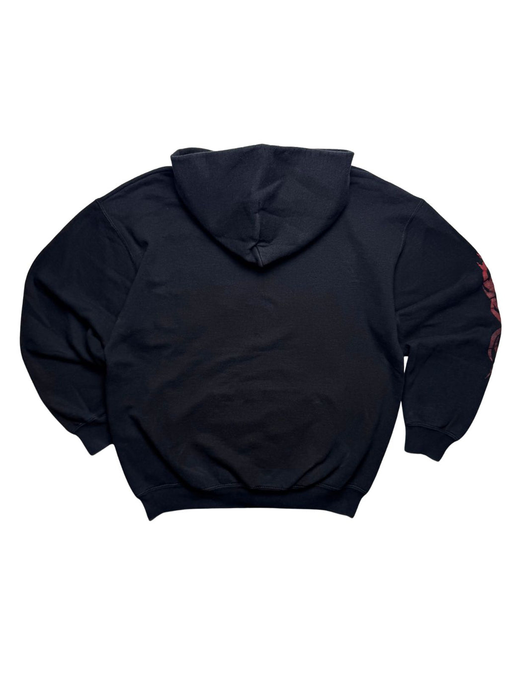 Rückseite des schwarzen Slipknot Vintage-Hoodies von 2003 in der unbedruckten Gesamtansicht mit Kapuze.