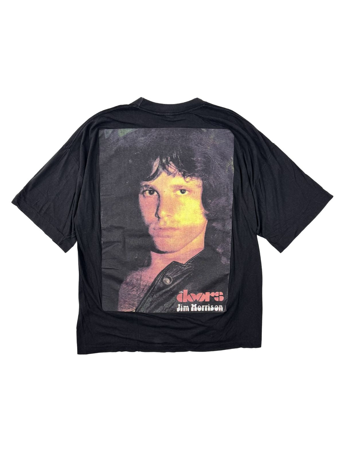 Rückansicht des verwaschenen schwarzen The Doors Shirts; schlichtes Design ohne Backprint auf authentischem Vintage-Baumwollstoff.