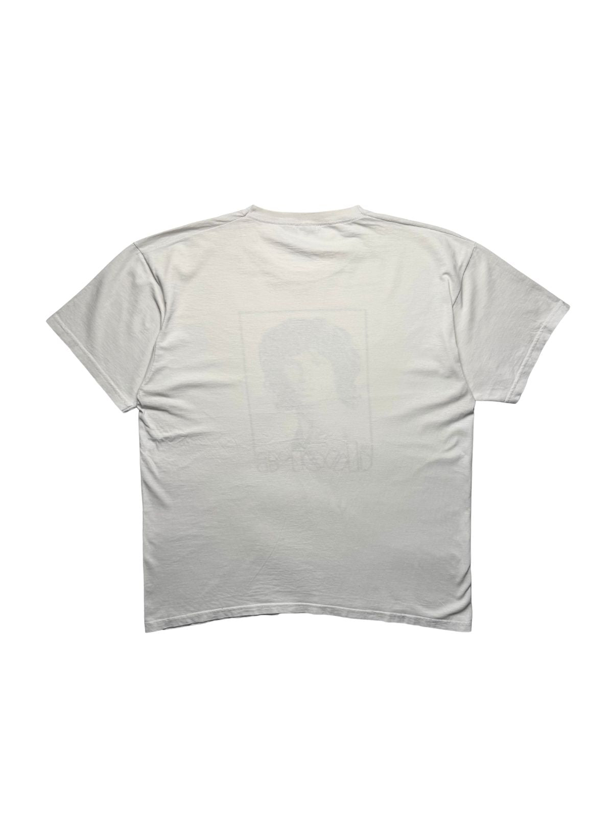 Rückseite des weißen The Doors Vintage-Shirts in der Gesamtansicht mit leicht durchscheinendem Frontprint.