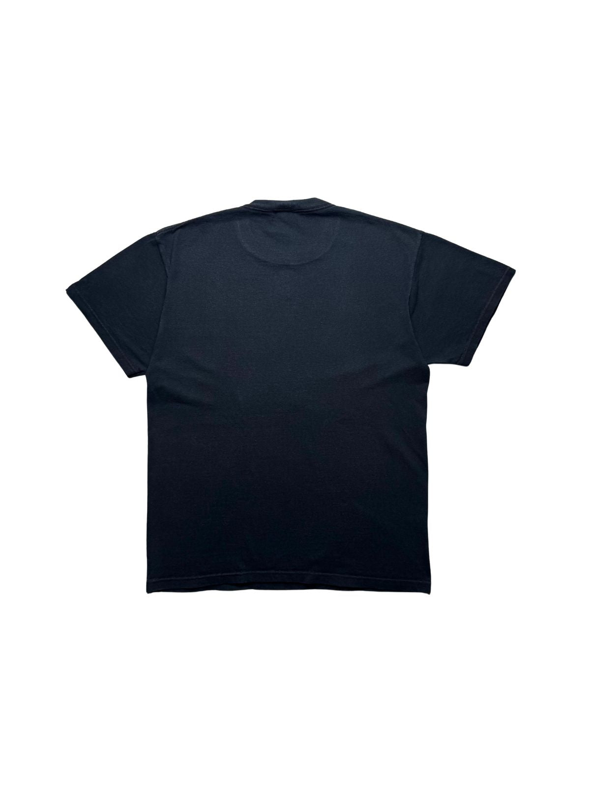 Rückseite des schwarzen The Exploited Vintage-Shirts von 2003 in der unbedruckten Gesamtansicht auf schlichter Baumwolle.