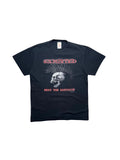 Originales schwarzes Vintage The Exploited T-Shirt von 2003 zum Album „Beat the Bastards“ in der vorderen Gesamtansicht. Punk-Rock-Bandshirt mit Totenkopf und Irokesenschnitt-Grafik.