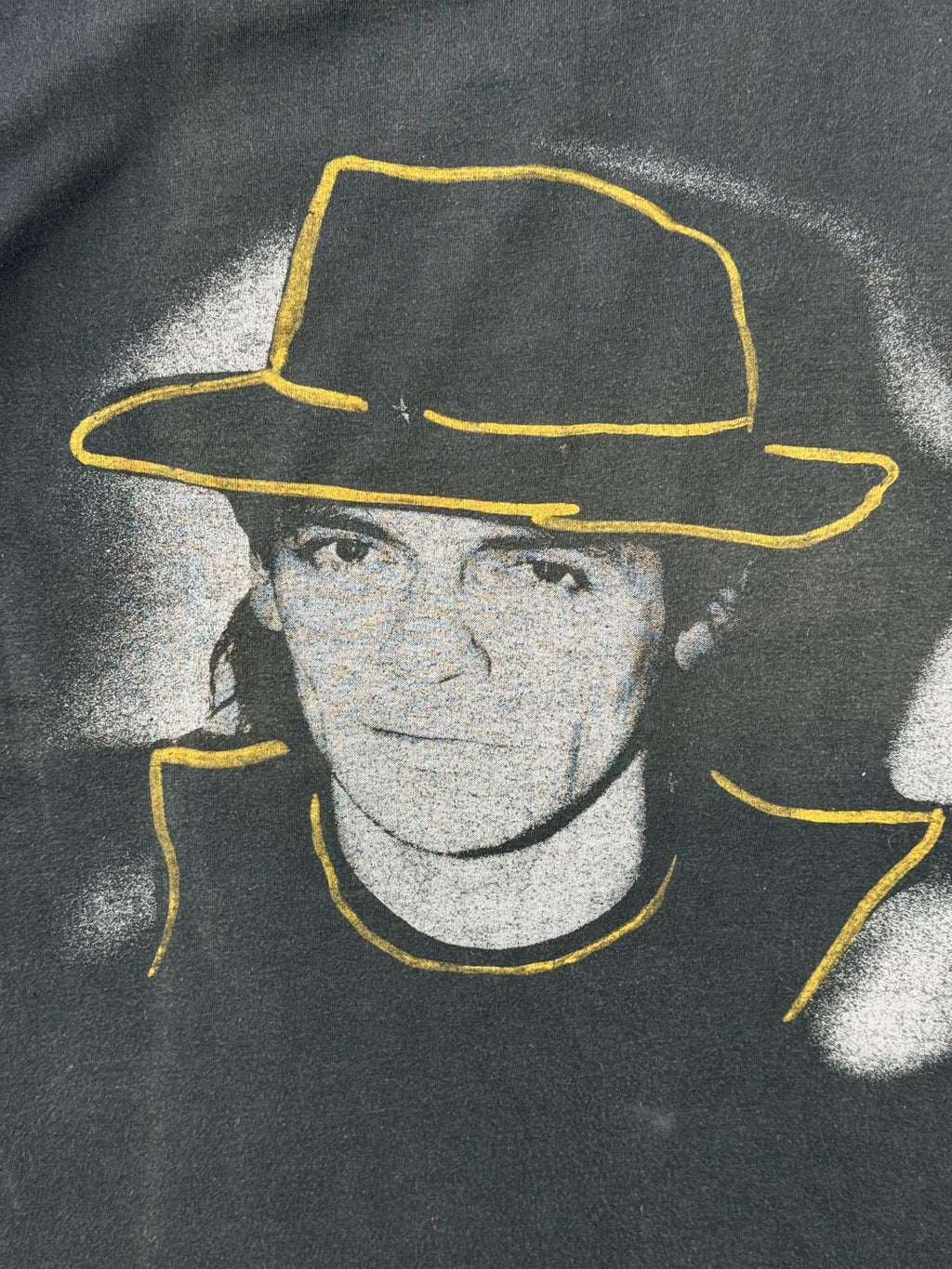 Detailansicht des vorderen Siebdrucks mit Udo Lindenbergs Gesicht im charakteristischen, leicht rissigen Vintage-Zustand (Cracked Print).
